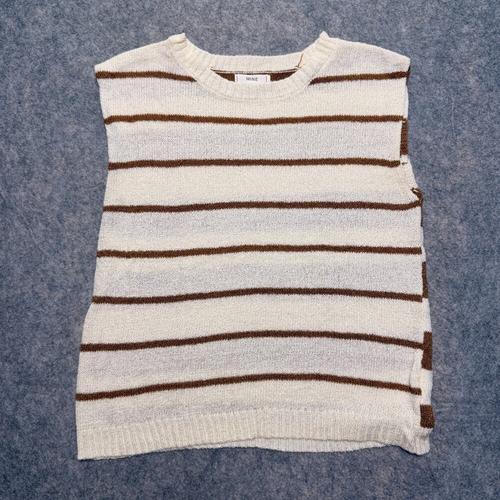Womens Size M Cream Brown Striped Sleeveless Sweater Vest Knit Tank Top MINE